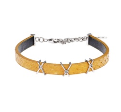Wazna Jewellery Strength Of Spirit Leather Bracelet with 18K Yellow Gold Chain, Yellow