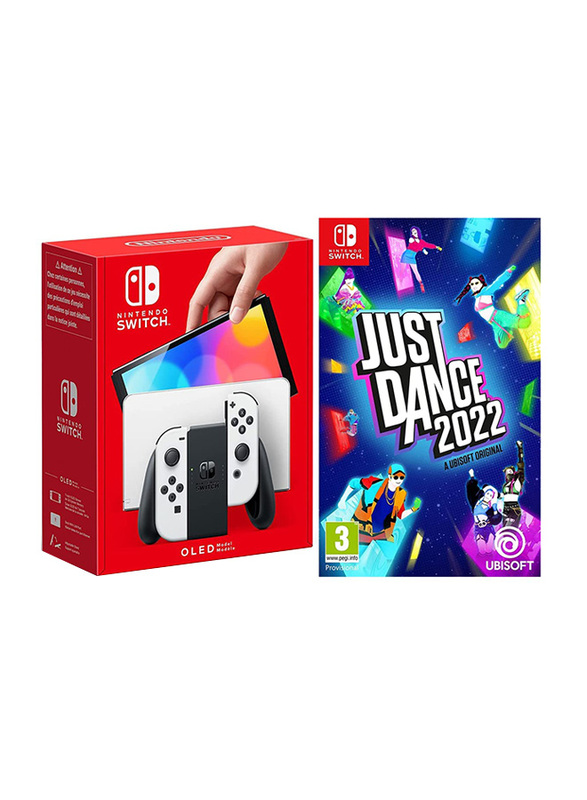 Nintendo Switch OLED Model Console 64GB, with Joy Controllers and 1 Game (Just Dance 2022), White