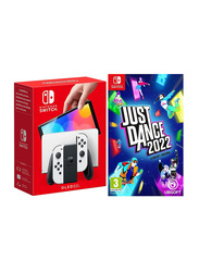 Nintendo Switch OLED Model Console 64GB, with Joy Controllers and 1 Game (Just Dance 2022), White