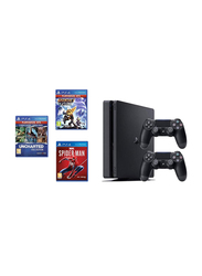 Sony PlayStation 4 Slim Console, 500GB, with Two DualShock 4 Controllers with 3 Games (Ratchet & Clank, Spiderman, Uncharted Collection), Black