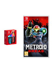 Nintendo Switch OLED Model Console 64GB, with Joy Controllers and 1 Game (Metroid Dread), Neon Blue/Neon Red