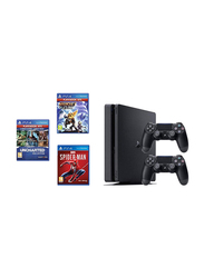 Sony PlayStation 4 Slim Console, 500 GB, with 2 DualShock 4 Controllers and 3 Games (Ratchet & Clank, Spiderman, Uncharted Collection), Black