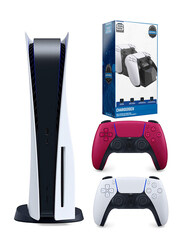 Sony Playstation 5 Disc Version Console with Extra Controller and Charging Station Red Bundle, Multicolour