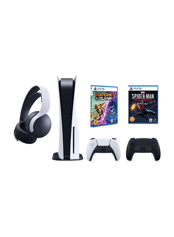 

Sony PlayStation 5 Disc Standard Edition Console UAE Version, , with 1 Extra Pulse 3D Headset, 2 x Midnight DualSense Controller and 2 Games (Spiderma