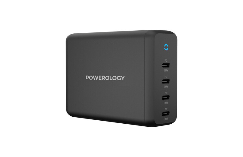 Powerology 165W GaN Desktop Charger with 4X PD Port UK AC Cable PD 100W