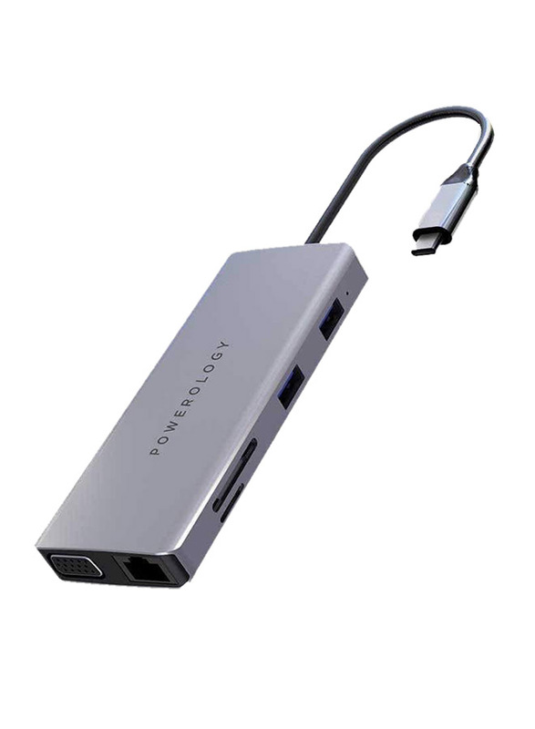Powerology USB-C Hub 11 in 1 Charge & Sync Hub, Grey