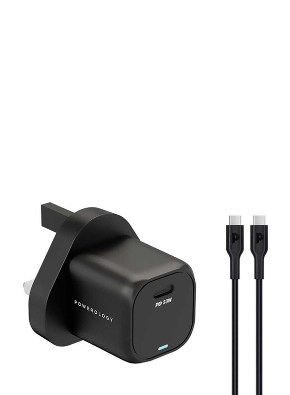 

Powerology GaN PD Charger with USB-C Cable, 33W, Black