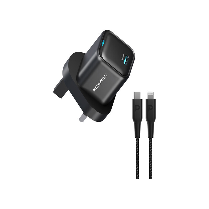 Powerology Ultra-Compact GaN Charger With USB-C To Lightning Cable 1.2m/4ft