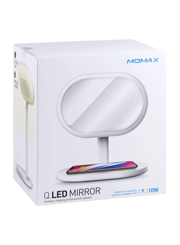 Momax Q. LED Mirror 4-in-1 Wireless Charging and Bluetooth, White