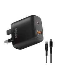 Green Lion Dual Port USB Compact Wall Charger with USB-C to USB Type A Cable, Black