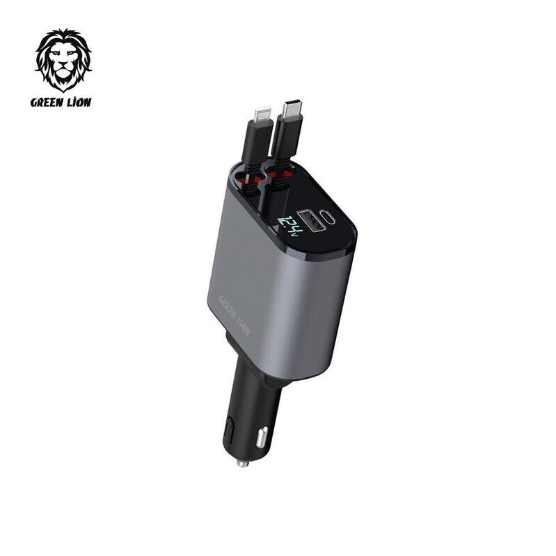 

Green Lion Car Charger With Retractable Cables