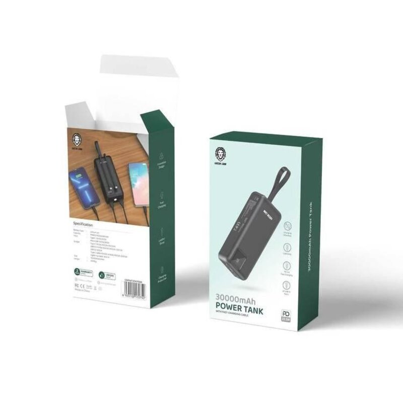 Green Lion Power Tank Power Bank 30000mAh PD 22.5W with Fast Charging Cable