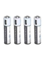 Powerology AA USB Rechargeable Battery, 4 Pieces, Grey