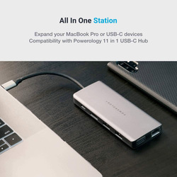 Powerology USB-C Hub 11 in 1 Charge & Sync Hub, Grey