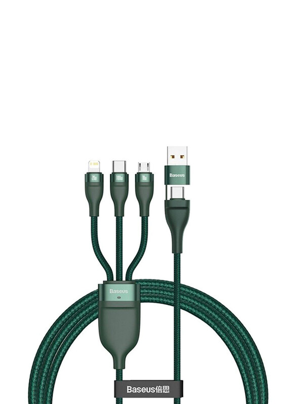 

Baseus Baesus 3-in-1 USB Type A to USB Type C to Micro USB, USB Type-C, and Lightning Data Cable for Smartphones/Tablets, Green