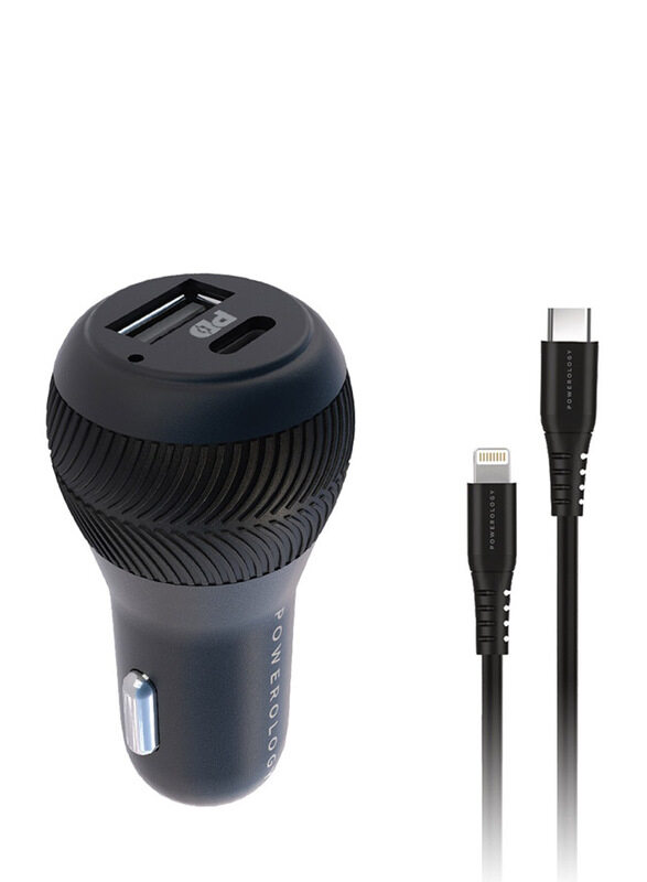 

Powerology Ultra-Quick Car Charger with USB-C to Lightning MFI Cable, Black