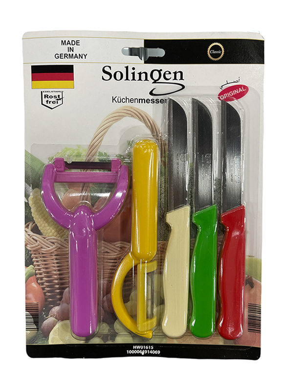 Solingen 5-Piece Solid Handle Colour Knives & Peelers Set, Assorted Colour