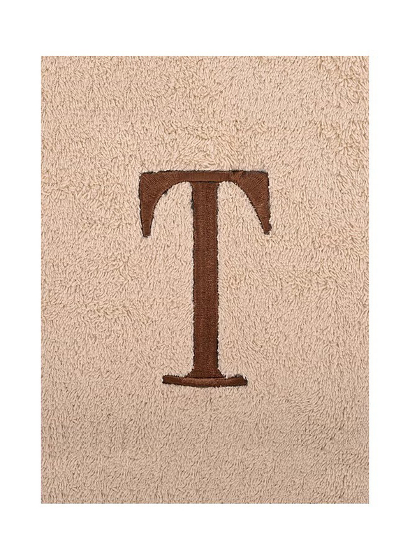 Style Premiere Embroidered T Bath Towel, Beige