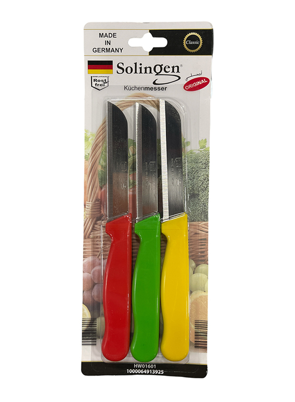 Solingen 3-Piece Solid Handle Knives Set, Assorted Colour