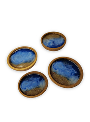 Aayrah 4-Piece Wooden Round Coasters, Blue
