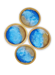Aayrah 4-Piece Wooden Round Coasters, Blue