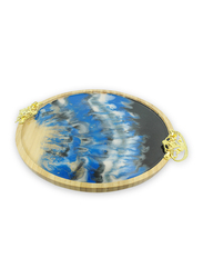 Aayrah Round Tray with Handles, Blue/Black/Gold