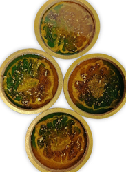 Aayrah 4-Piece Wooden Round Coasters, Green/Gold
