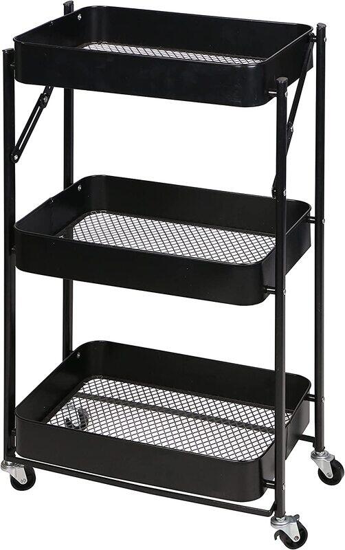 

Home Pro Smart Folding Mobile Kitchen Storage Semi Rack, Matte Black