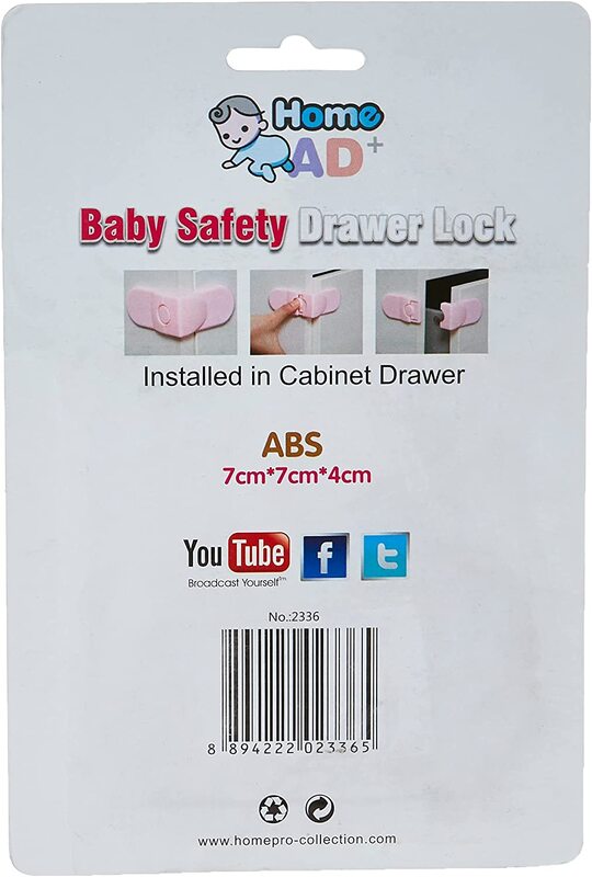 Home Pro Home Ad+ Baby Safety Drawer Lock, 2 Pieces, Assorted Colours