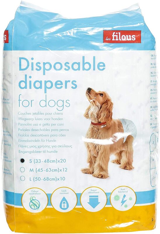 Les Filous Dogs Diapers, Small, 20 Piece, White