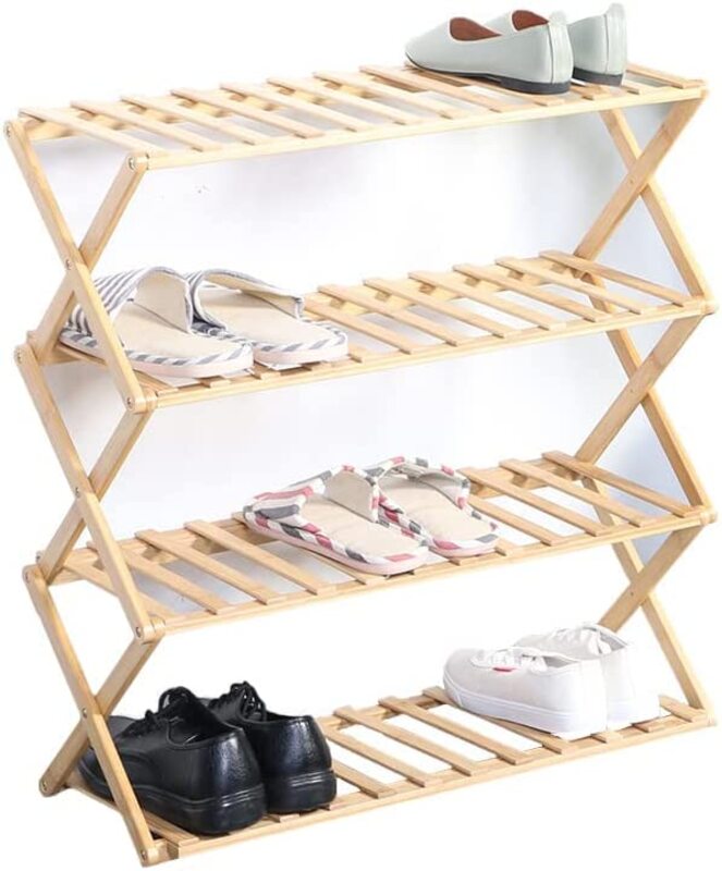 Home Pro Foldable 4 Tier Bamboo Multipurpose Shoe Rack, Brown