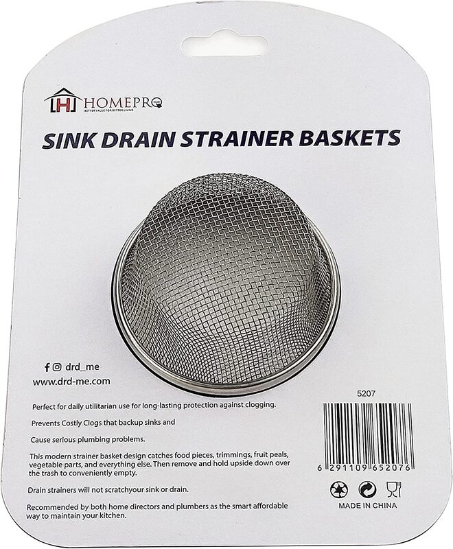 Home Pro Stainless Steel Mesh Kitchen Sink Strainer Hair Trapper, 11.4cm, Silver