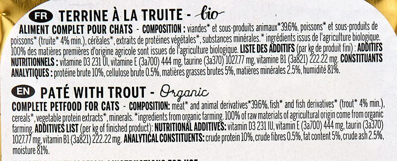 Plaisir Bio Terrine with Trout for Cats, 100g