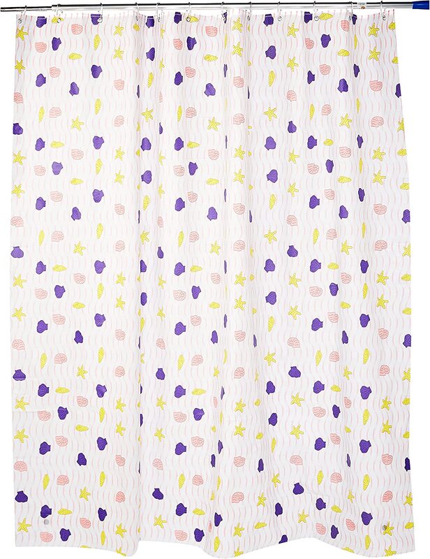 Home Pro Printed Shell PVC Shower Curtain, 180cm, Multicolour