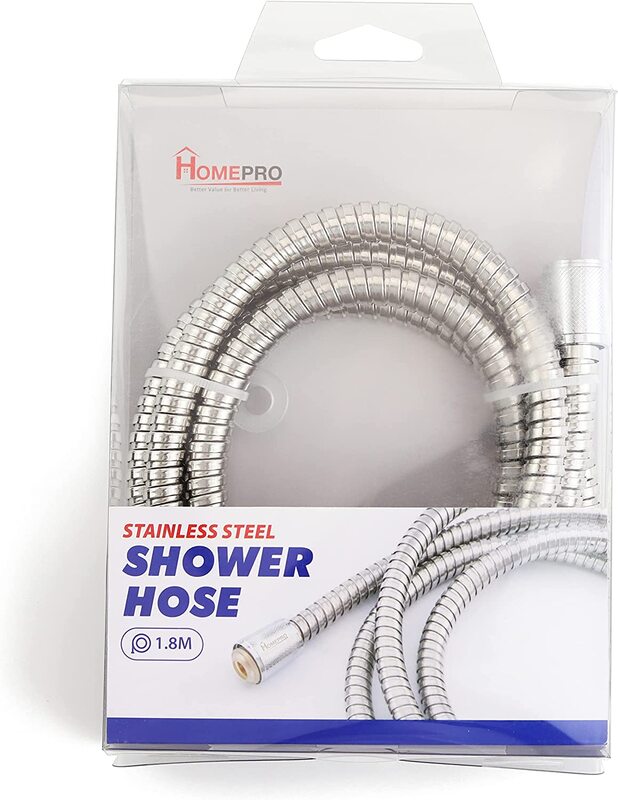 Home Pro Stainless Steel Shower Hose, 1.8m, Silver