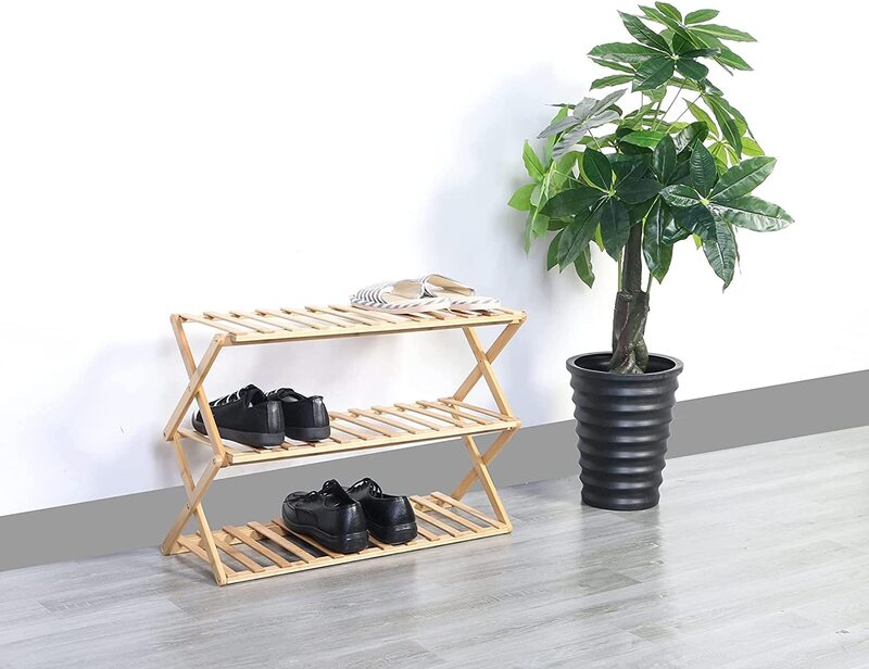 Home Pro Foldable 3 Tier Bamboo Multipurpose Shoe Rack, Brown