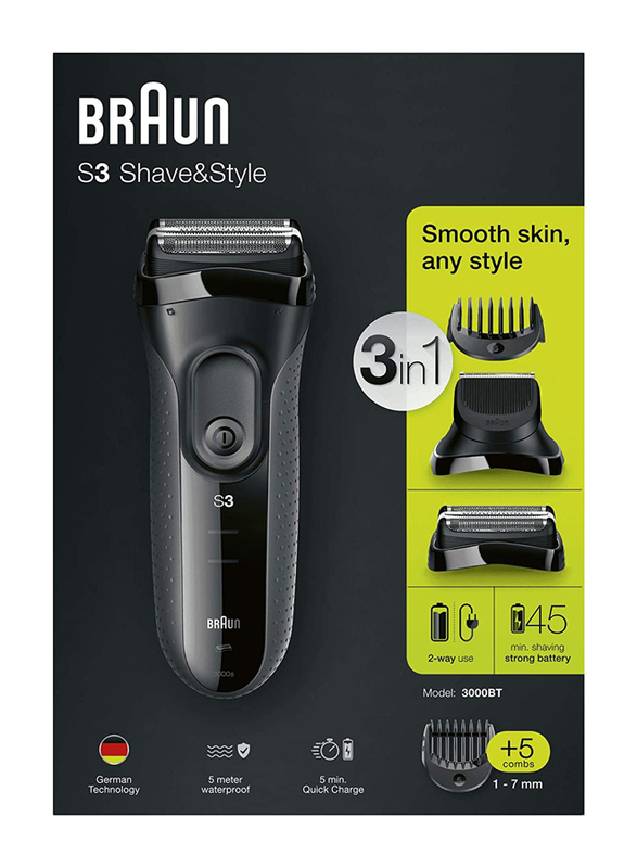 Braun 3-in-1 Series 3 Electric Shaver, 3000BT, Black