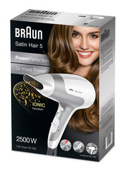 Braun Satin Hair 5 Power Perfection HD580 Hair Dryer, 2500 Watts, White/Grey