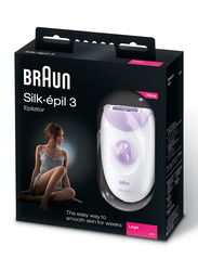 Braun Silk-epil 3 SE 3170 Soft Perfection Basic Epilator Trimmer with Massaging Rollers Head, SE 3170, 3 Pieces, White/Purple