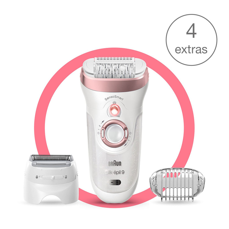 Braun Silk-epil 9 9-720 Wet & Dry Epilator with 4 Extras Including Shaver Head, 5 Pieces, White/Rose Gold