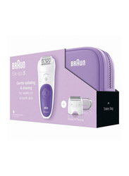 Braun Silk-epil 5 SensoSmart SES 5549 Epilator with 5 Extras Including Travel Pouch, 6 Pieces, White/Purple