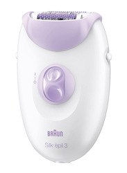 Braun Silk-epil 3 SE 3170 Soft Perfection Basic Epilator Trimmer with Massaging Rollers Head, SE 3170, 3 Pieces, White/Purple