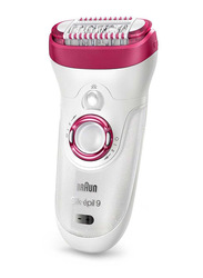 Braun Silk-epil 9 9-538 Bonus Edition Wet & Dry Cordless Epilator with 2 Extras Including Face Epilator, 3 Pieces, White/Red