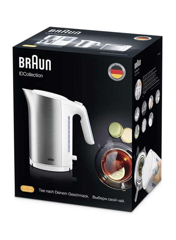 Braun IDCollection 1.7L Electric Stainless Steel Kettle, 3000W, WK 5110 WH, White