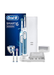 Oral B Smart 6 6000N Rechargeable Electric Toothbrush with Bluetooth Connectivity & Travel Case, White/Blue, 4 Pieces