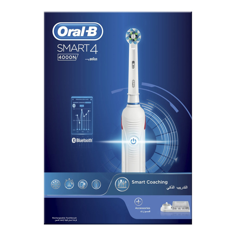 Oral B Smart 4 4000N Rechargeable Electric Toothbrush with Bluetooth Connectivity, White