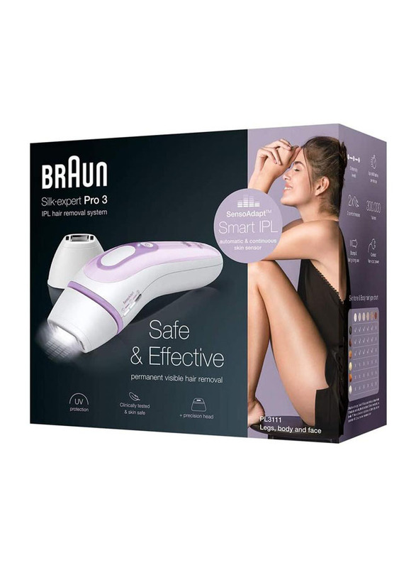 Braun Silk-expert Pro 5 PL 3111 IPL Hair Removal System with 3 Extras, White/Purple, 4 Pieces
