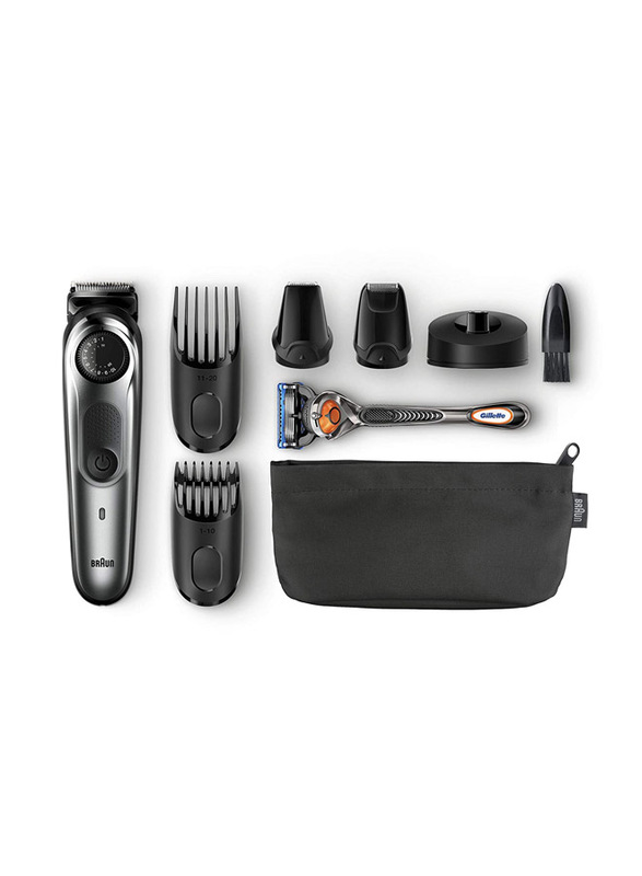 Braun BT7240 Rechargeable Beard and Hair Trimmer, with Gillette Fusion 5 Proglide Razor, Grey/Black