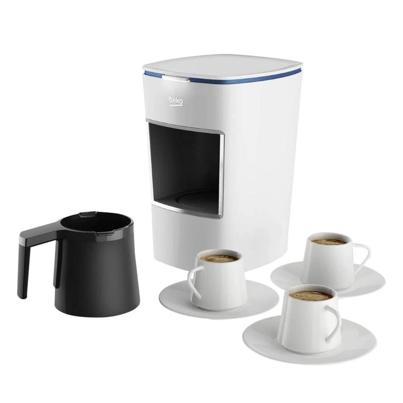 Beko Turkish Coffee Machine - 670W, 3 Cups, Cook Sense, Plastic Pot, One Touch Control, Lack of Bean Indicator, AntiSpill, White - BKK2300W