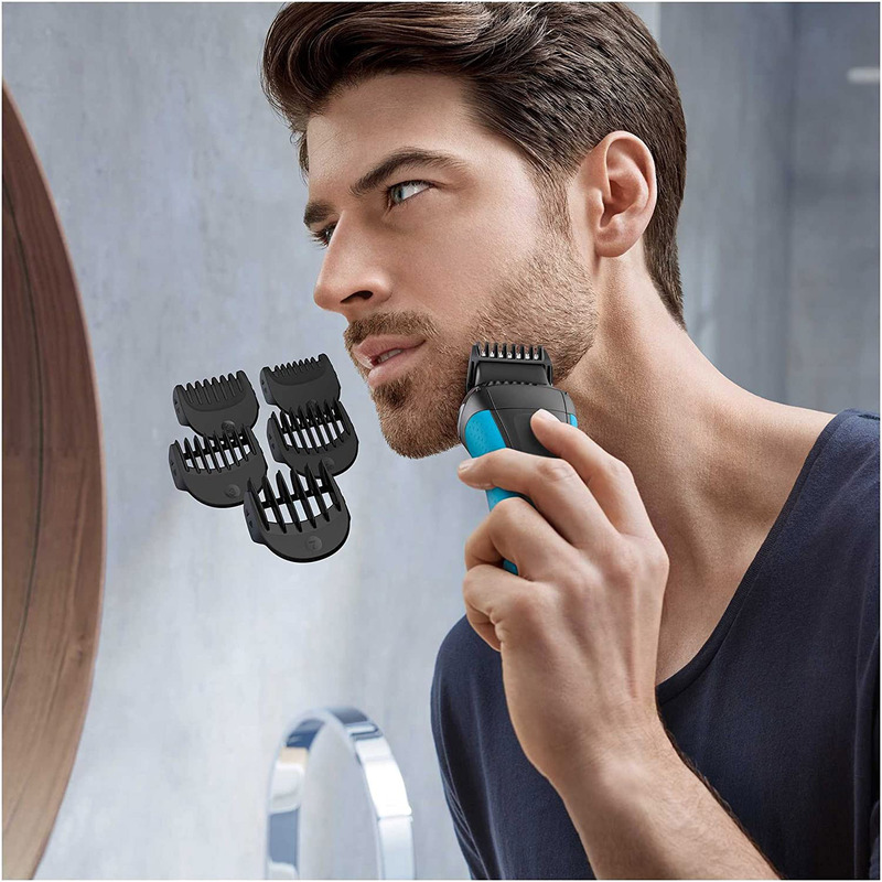 Braun Series 3 Shave and Style 3010BT Wet and Dry Rechargeable Shaver, with Trimmer Head and 5 Combs, Blue/Black